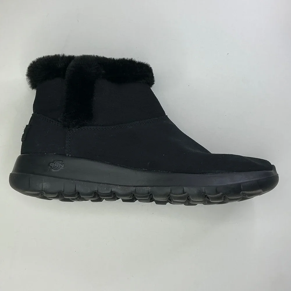 Skechers Black On-The-Go Joy Boots Kids Size 7 Suede Faux Fur 15501SA